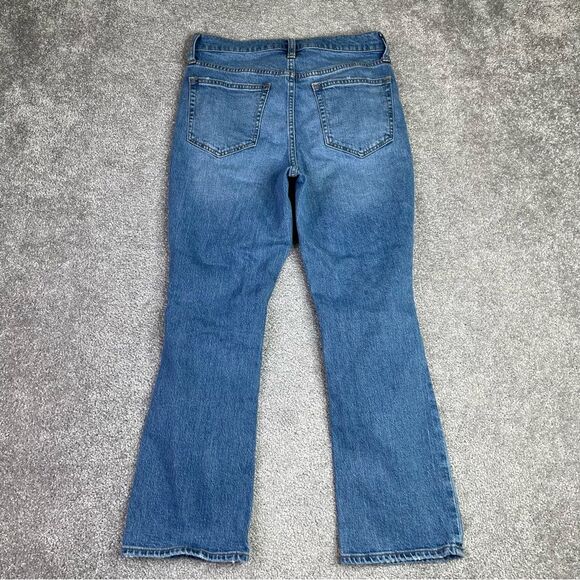 J. Crew Factory Jeans Women's 26 Blue Flare Crop Mid-Rise Dark Denim Distressed - Picture 3 of 11